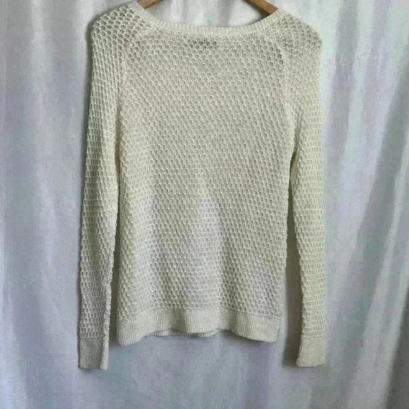 Ann Taylor Loft Womens Sweater Linen Blend Crew neck Scalloped Cream Medium - Picture 6 of 6
